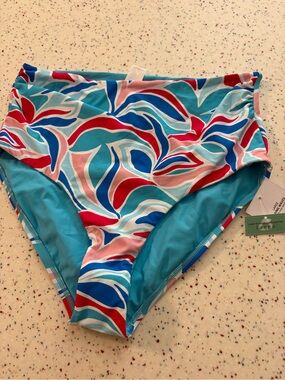 High-Waist Swim Bottoms in Aqua Multi-Color Print